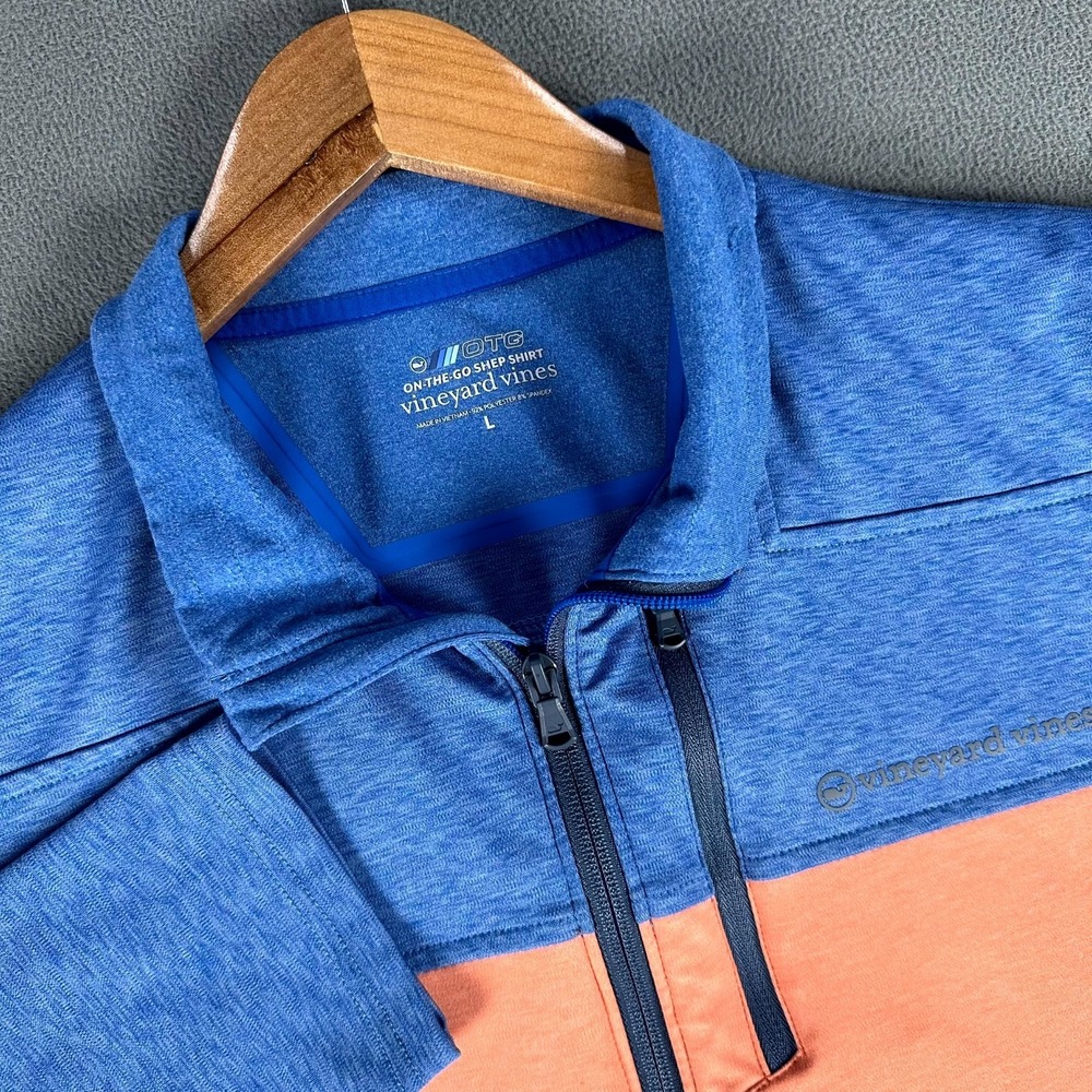 Vineyard Vines Quarter Zip Large Blue Orange‎ Shep Shirt On The Go Performance